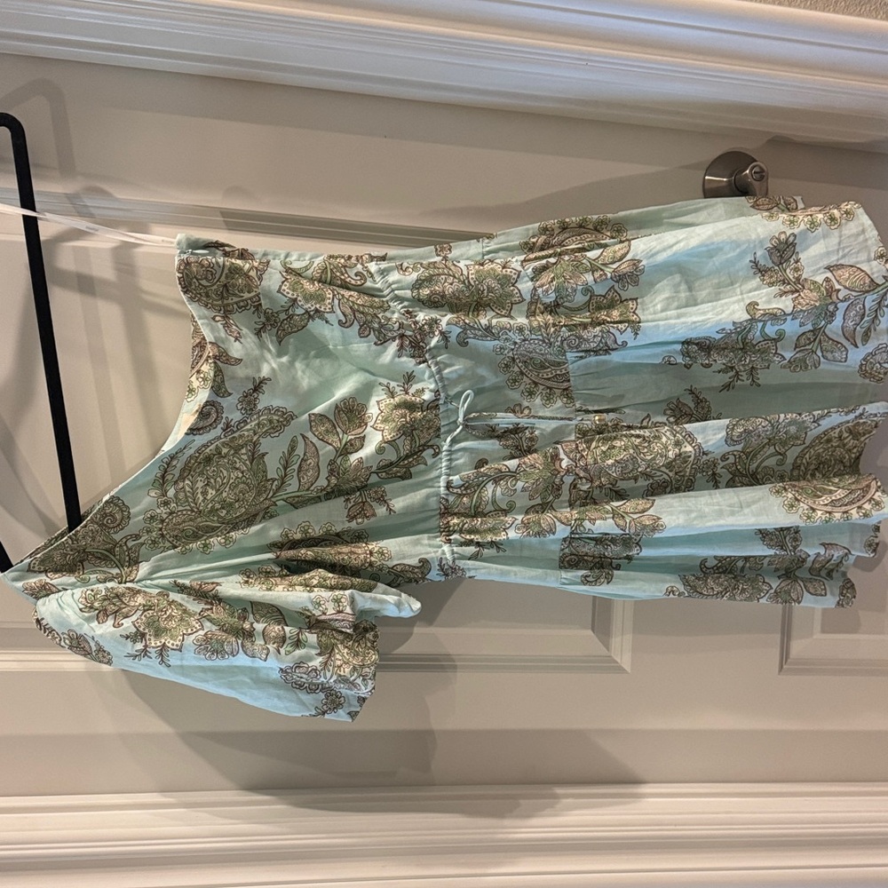 Kivari Paisley Print Dress in Light Blue and Brown